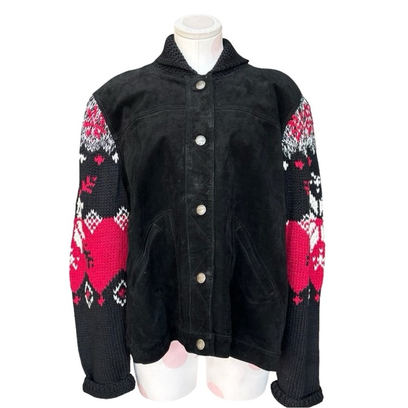 Vintage Y2K Cold Water Creek Nordic Winter Holiday Suede Jacket Sweater - XL - Picture 3 of 7
